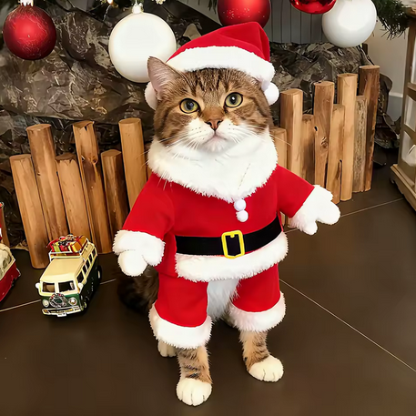 Christmas Pet Costumes Cute Kitten Santa Claus
