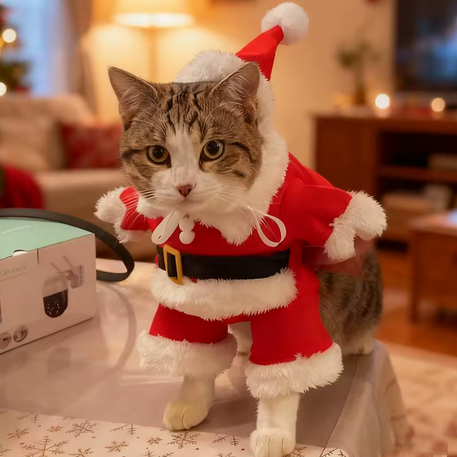 Christmas Pet Costumes Cute Kitten Santa Claus